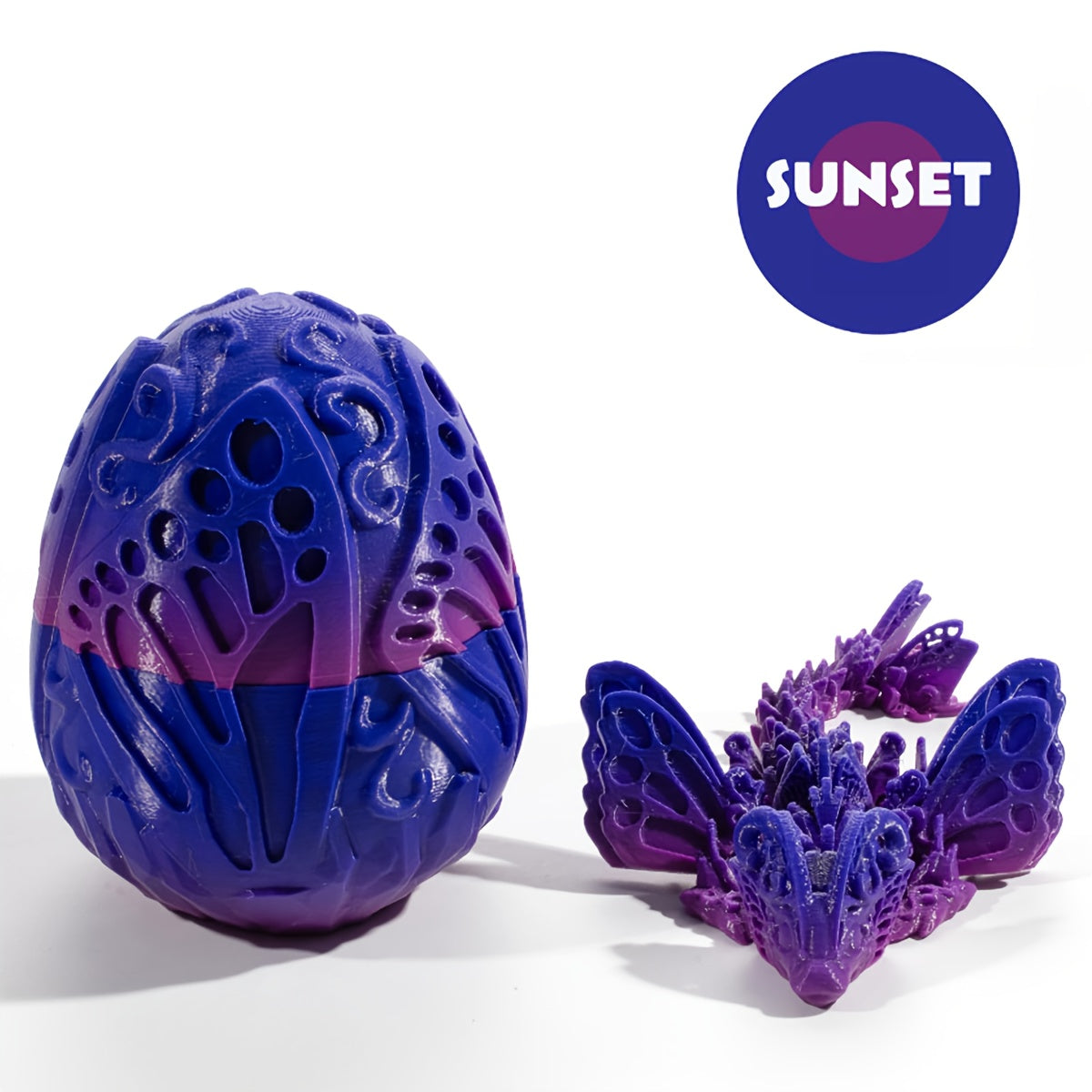 [3D Printed Fidget Desk Toy] 3D Printed Dragon Egg with Articulated Butterfly - Crystal Fidget Decor, Surprise Hatching Toy for Home & Office Desk, Perfect for Halloween, Christmas, New Year, Graduation