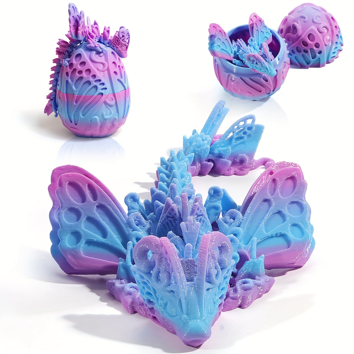 [3D Printed Fidget Desk Toy] 3D Printed Dragon Egg with Articulated Butterfly - Crystal Fidget Decor, Surprise Hatching Toy for Home & Office Desk, Perfect for Halloween, Christmas, New Year, Graduation