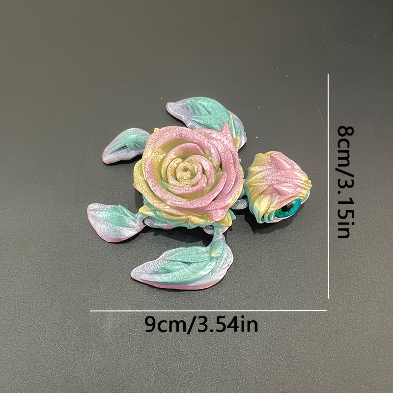 Un modelo impreso en 3D de una tortuga de ojos de rosa con múltiples articulaciones móviles, es muy adecuado como decoración de escritorio y un regalo para amigos. 