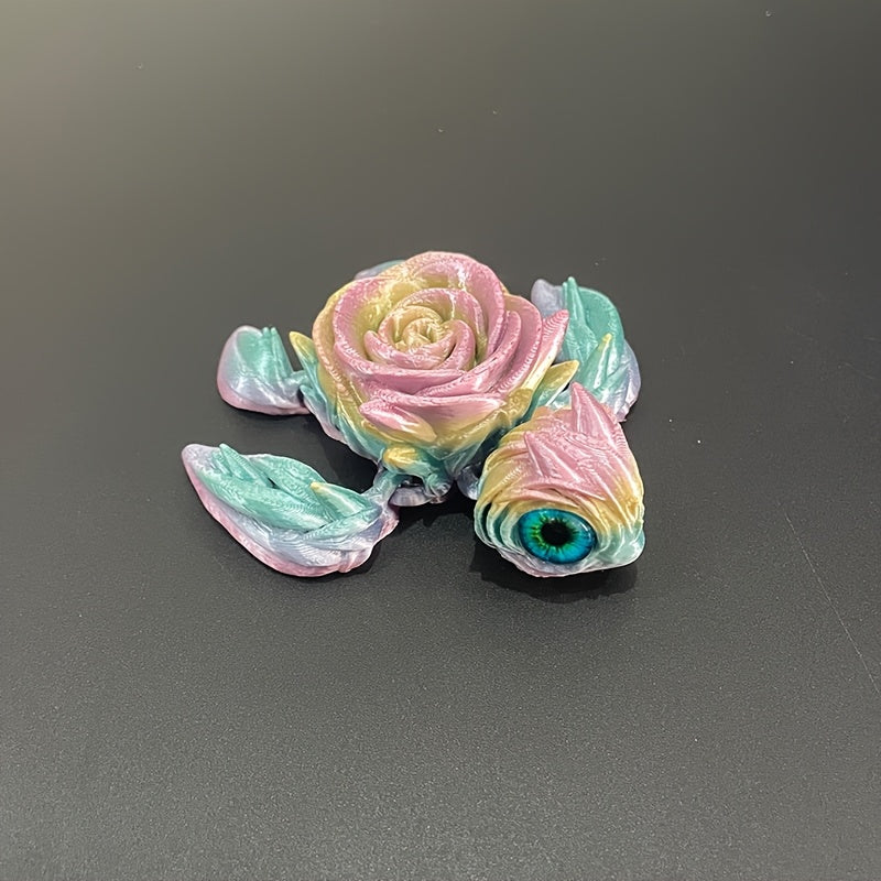 Un modelo impreso en 3D de una tortuga de ojos de rosa con múltiples articulaciones móviles, es muy adecuado como decoración de escritorio y un regalo para amigos. 