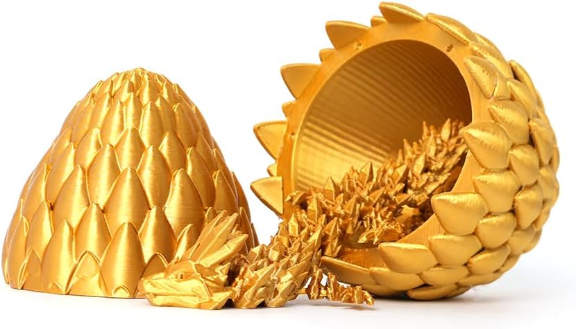 3D Printed Dragon Egg- Gold - Surprise Easter Egg with Flexible Crystal Dragon Inside, 3D Printed Gift Toy, Desk Executive Pet, Figurine Decor(12" Dragon)