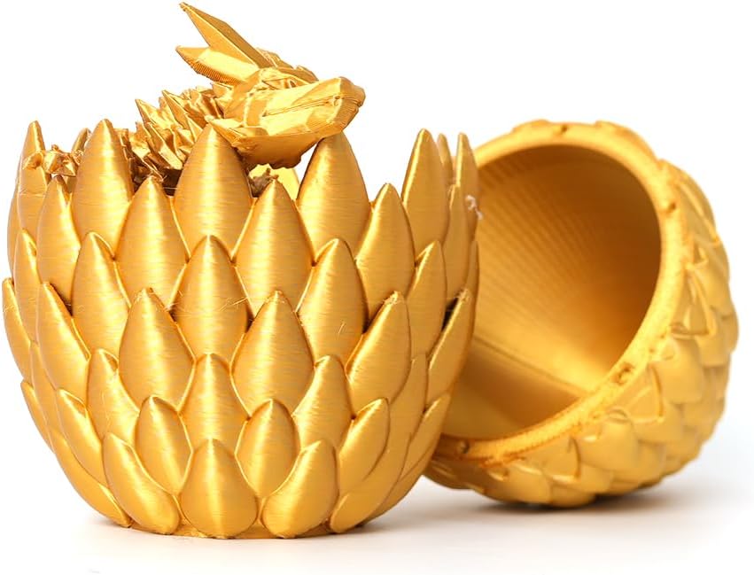 3D Printed Dragon Egg- Gold - Surprise Easter Egg with Flexible Crystal Dragon Inside, 3D Printed Gift Toy, Desk Executive Pet, Figurine Decor(12" Dragon)