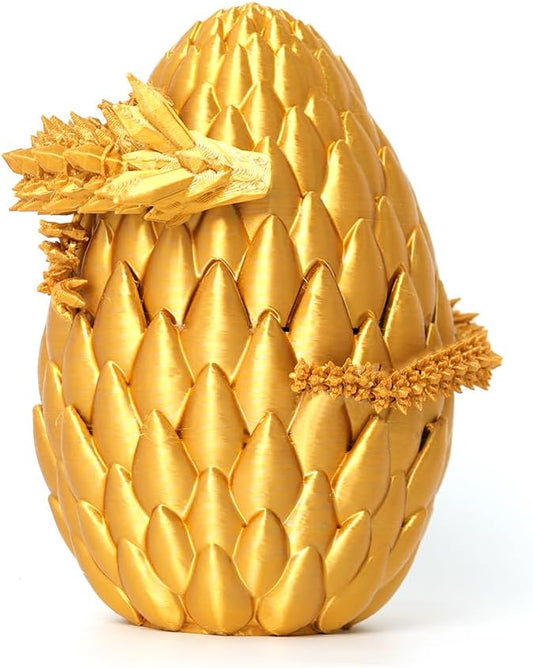 3D Printed Dragon Egg- Gold - Surprise Easter Egg with Flexible Crystal Dragon Inside, 3D Printed Gift Toy, Desk Executive Pet, Figurine Decor(12" Dragon)