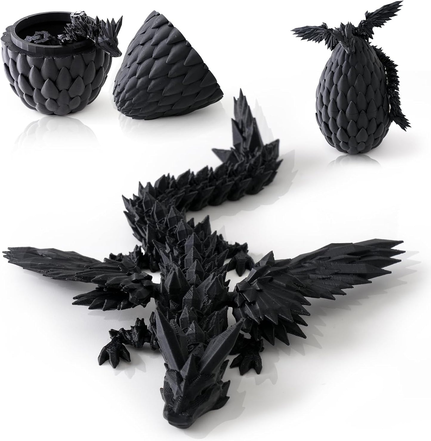 3D Printed Dragon in Eggs Wing Dragon Egg Flying Articulated Dragon Crystal Dragon Fidget Toy with Dragon Eggs Flexible Executive Desk Toys Home Office Decor (Black Wing Dragon Egg)