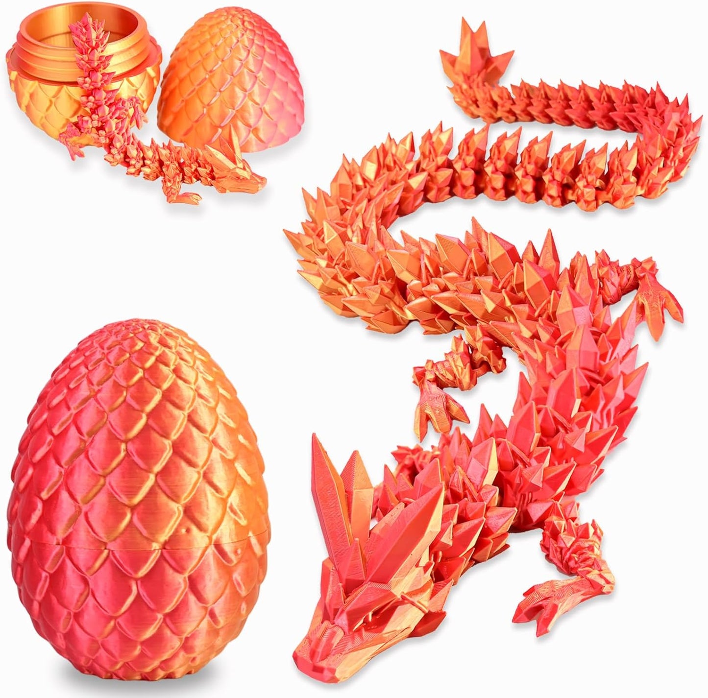 3D Printed Dragon with Wings Flying Dragon, Articulated 3D Dragon Toys, 3D Printed Crystal Wing Dragon Without Dragon Egg, Black RED