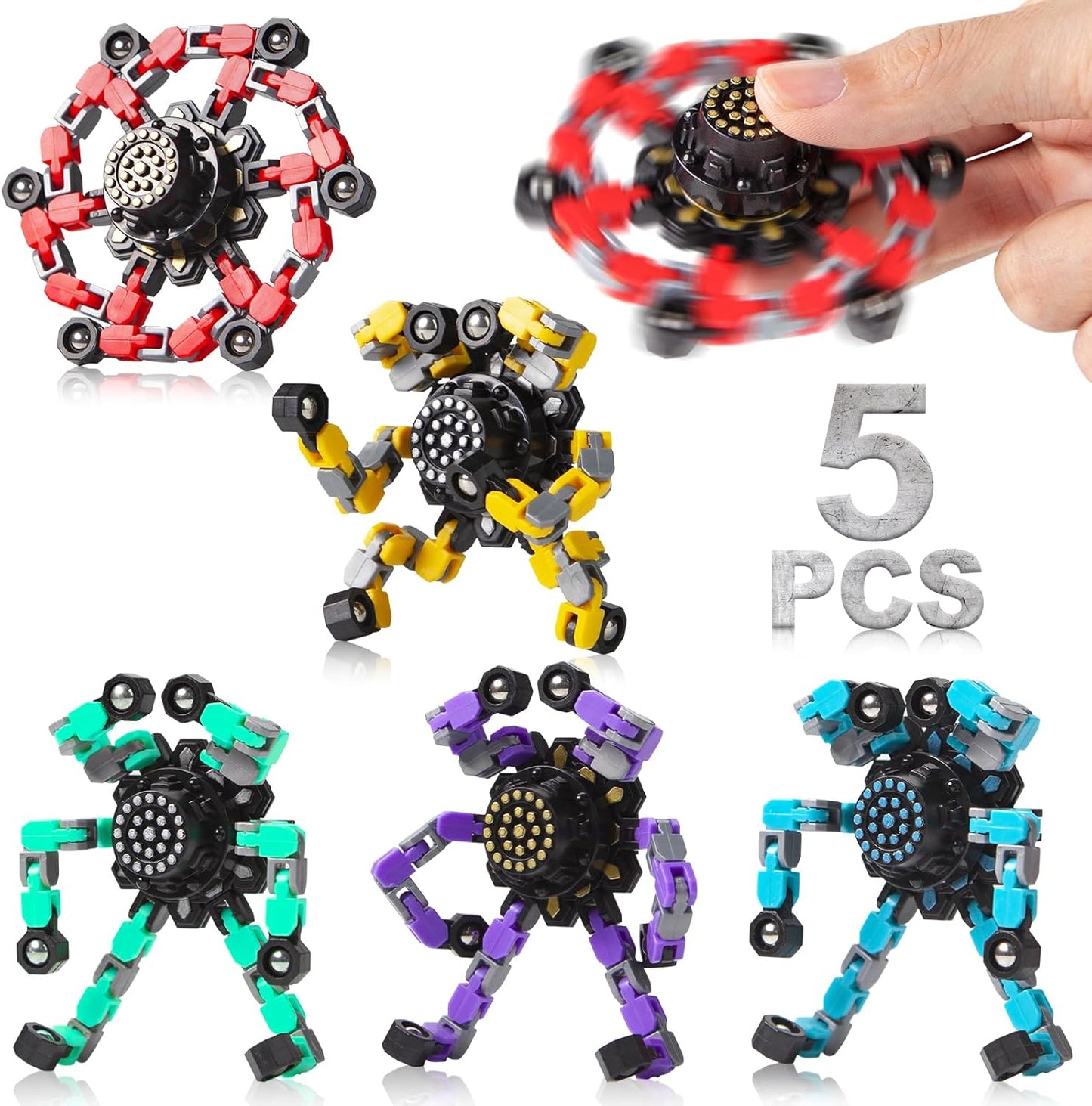 Easter Basket Stuffers Transformable Fidget Spinners 4 Pcs for Kids and Adults Stress Relief Sensory Toys for Boys and Girls Fingertip Gyros for Party Favors Stocking Stuffers Bulk for Kids