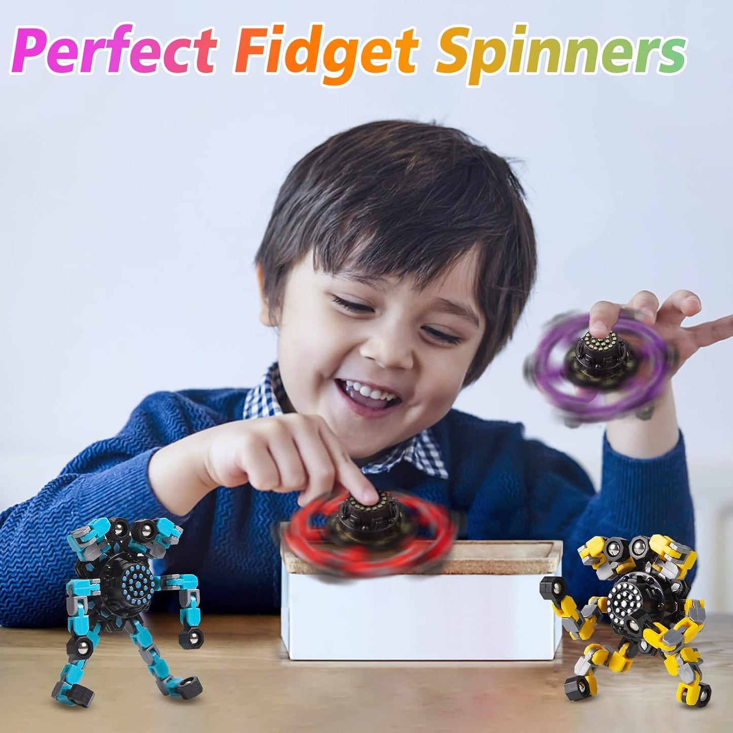 Easter Basket Stuffers Transformable Fidget Spinners 4 Pcs for Kids and Adults Stress Relief Sensory Toys for Boys and Girls Fingertip Gyros for Party Favors Stocking Stuffers Bulk for Kids