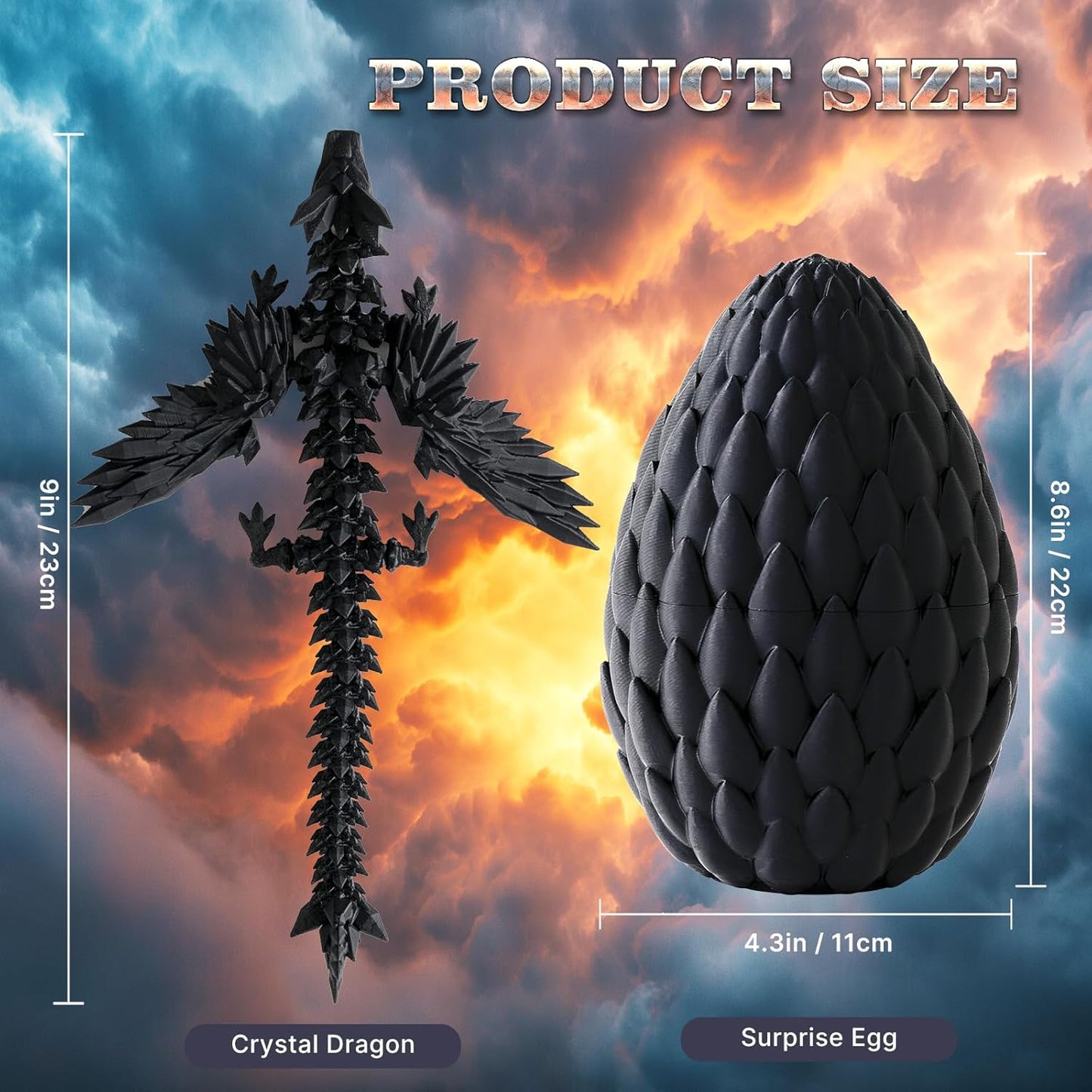 3D Printed Dragon in Eggs Wing Dragon Egg Flying Articulated Dragon Crystal Dragon Fidget Toy with Dragon Eggs Flexible Executive Desk Toys Home Office Decor (Black Wing Dragon Egg)