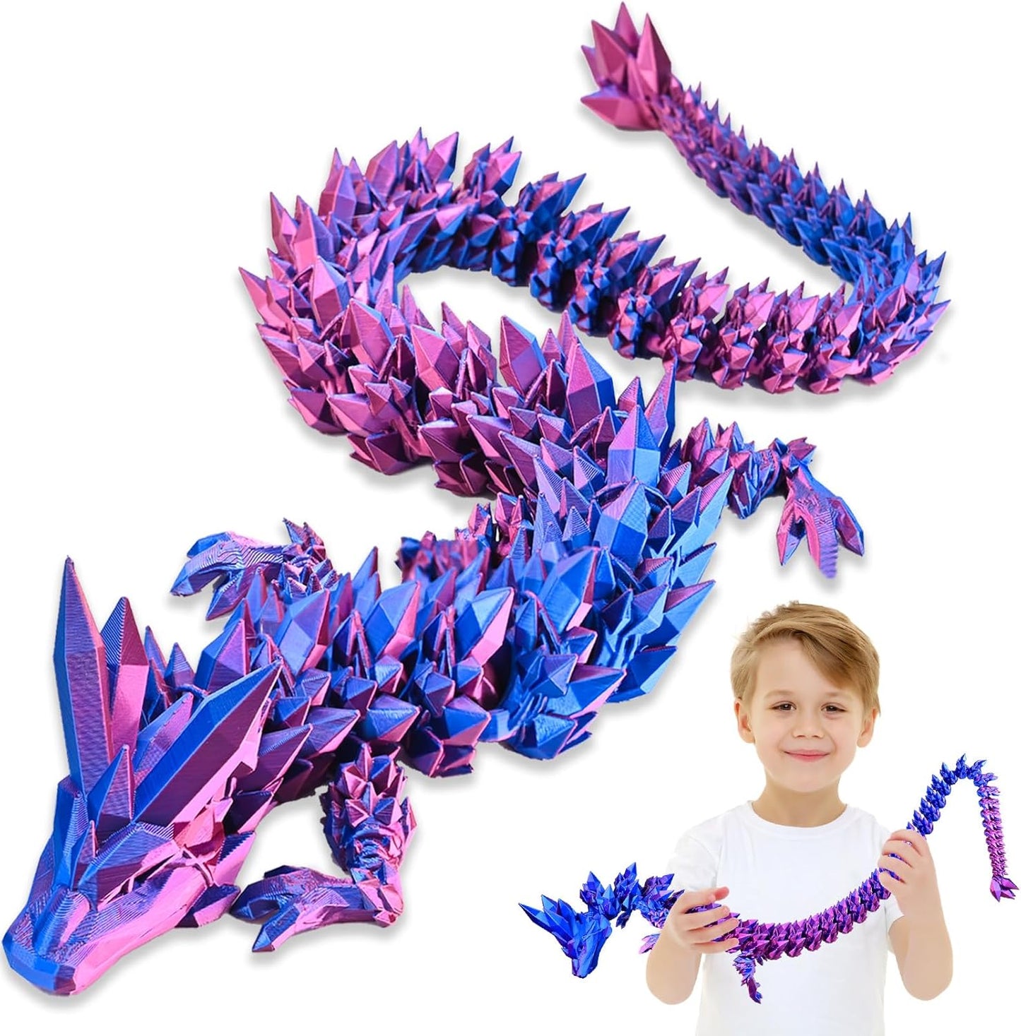 3D Printed Dragon with Wings Flying Dragon, Articulated 3D Dragon Toys, 3D Printed Crystal Wing Dragon Without Dragon Egg, Black RED