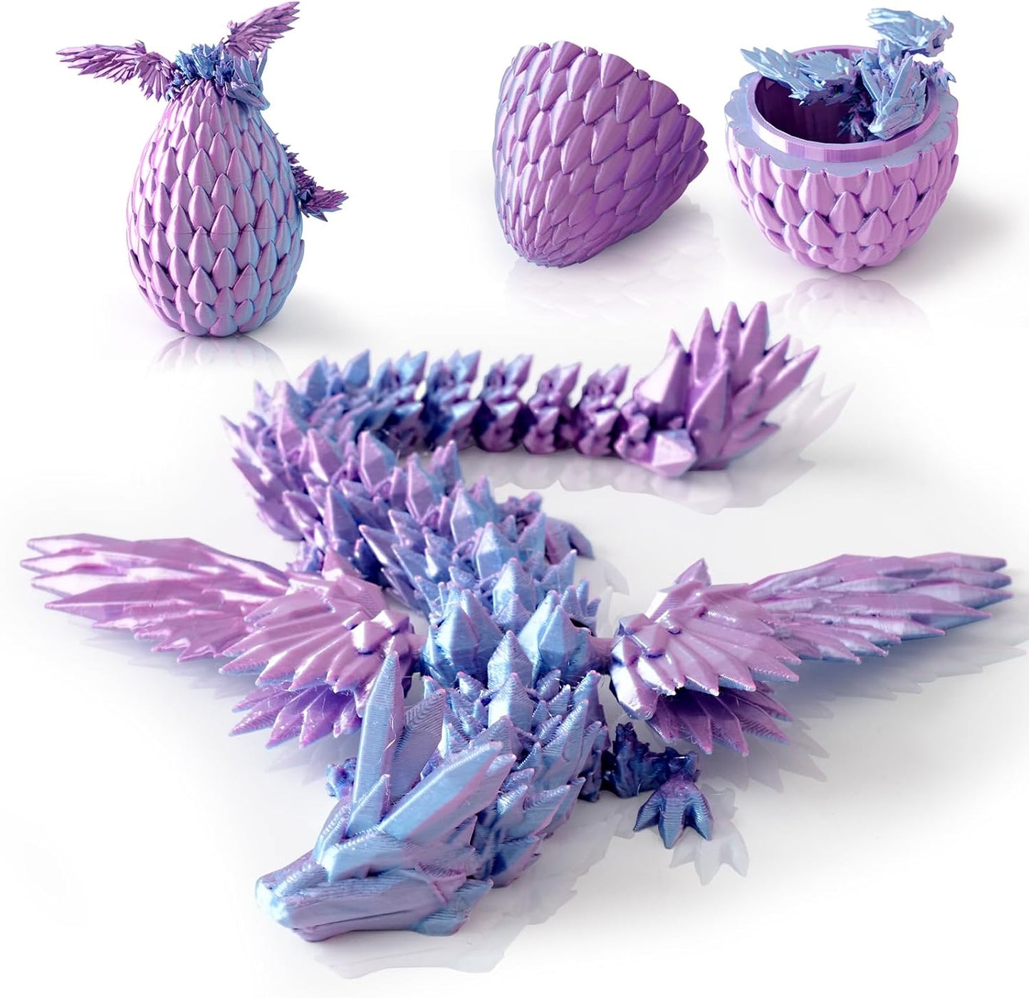 3D Printed Dragon in Eggs Wing Dragon Egg Flying Articulated Dragon Crystal Dragon Fidget Toy with Dragon Eggs Flexible Executive Desk Toys Home Office Decor (Black Wing Dragon Egg)