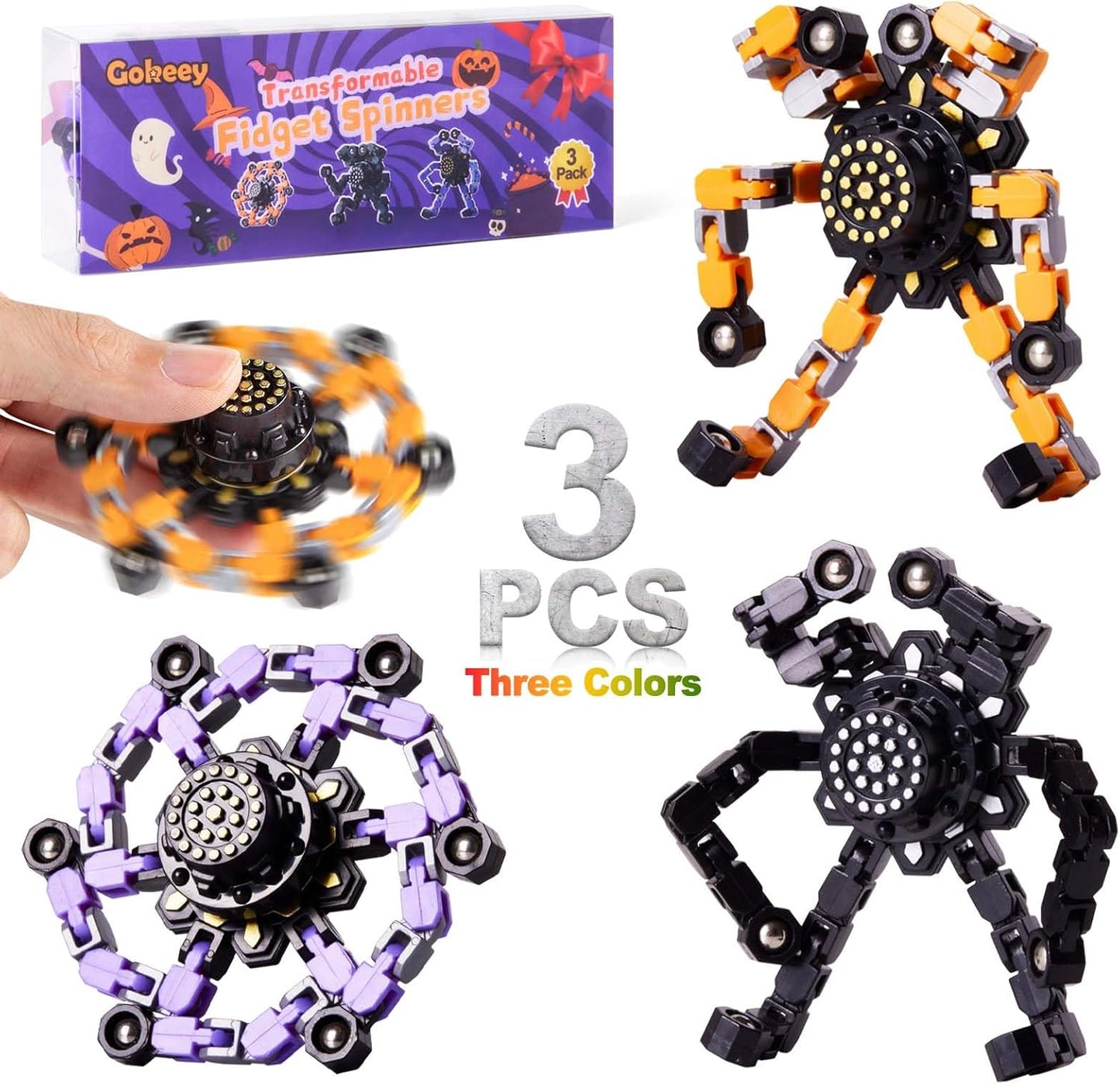 Easter Basket Stuffers Transformable Fidget Spinners 4 Pcs for Kids and Adults Stress Relief Sensory Toys for Boys and Girls Fingertip Gyros for Party Favors Stocking Stuffers Bulk for Kids