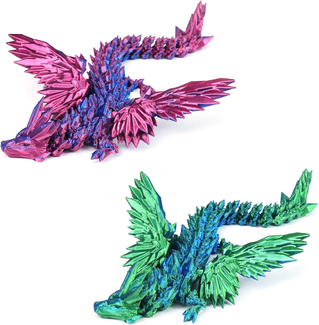 2PCS 12" 3D Printed Dragon, Articulated Dragon, Crystal Dragon, Dragon Fidget Toy, Home Office Decor Executive Desk Toys