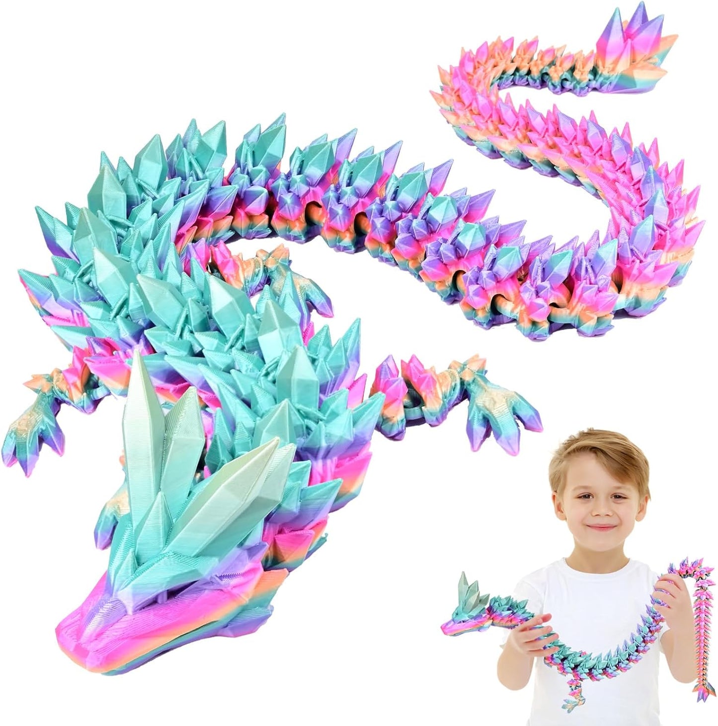 3D Printed Dragon with Wings Flying Dragon, Articulated 3D Dragon Toys, 3D Printed Crystal Wing Dragon Without Dragon Egg, Black RED