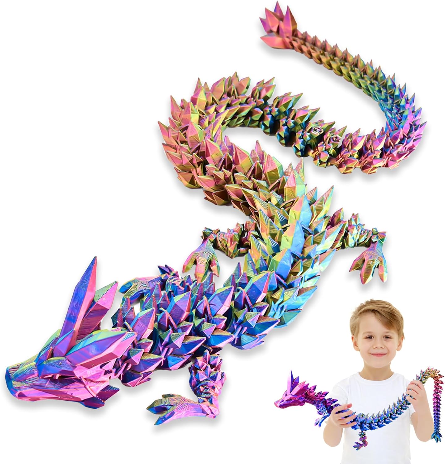 3D Printed Dragon with Wings Flying Dragon, Articulated 3D Dragon Toys, 3D Printed Crystal Wing Dragon Without Dragon Egg, Black RED