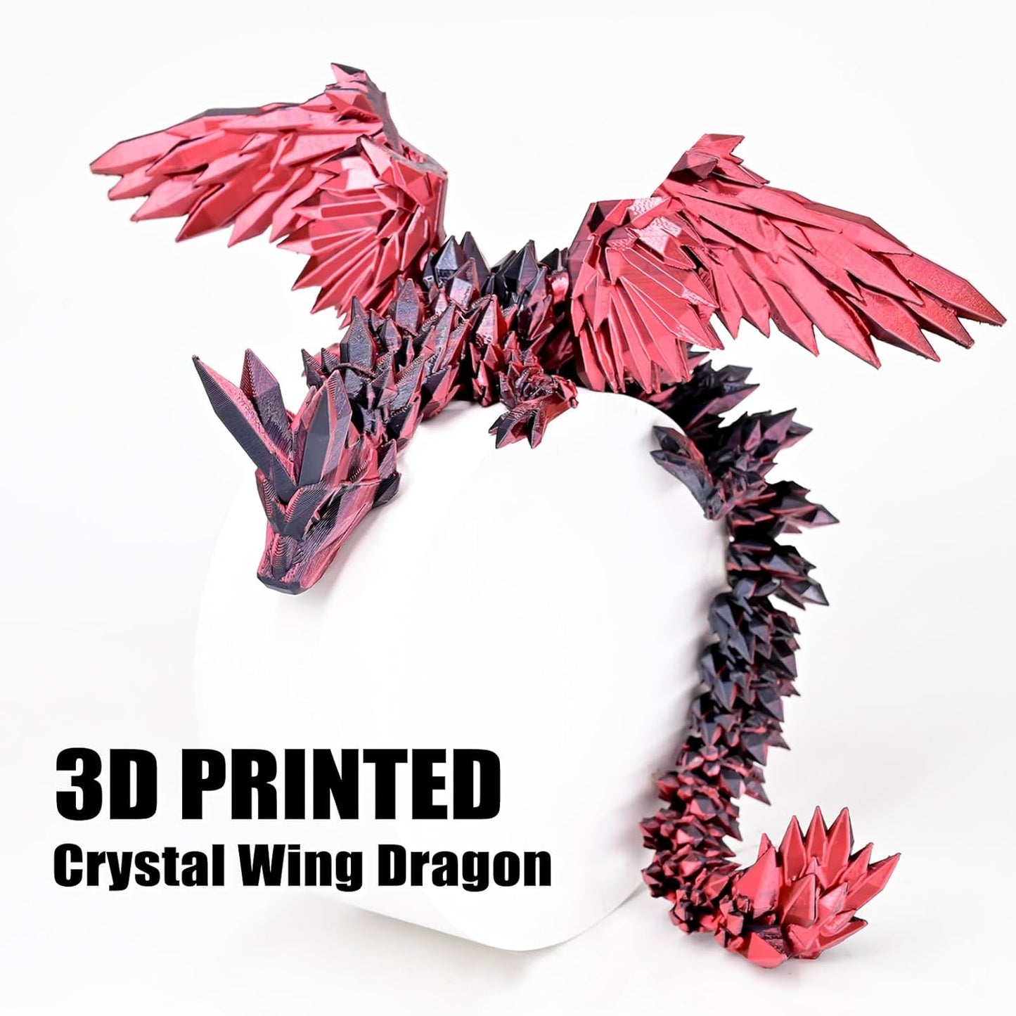 3D Printed Dragon with Wings Flying Dragon, Articulated 3D Dragon Toys, 3D Printed Crystal Wing Dragon Without Dragon Egg, Black RED