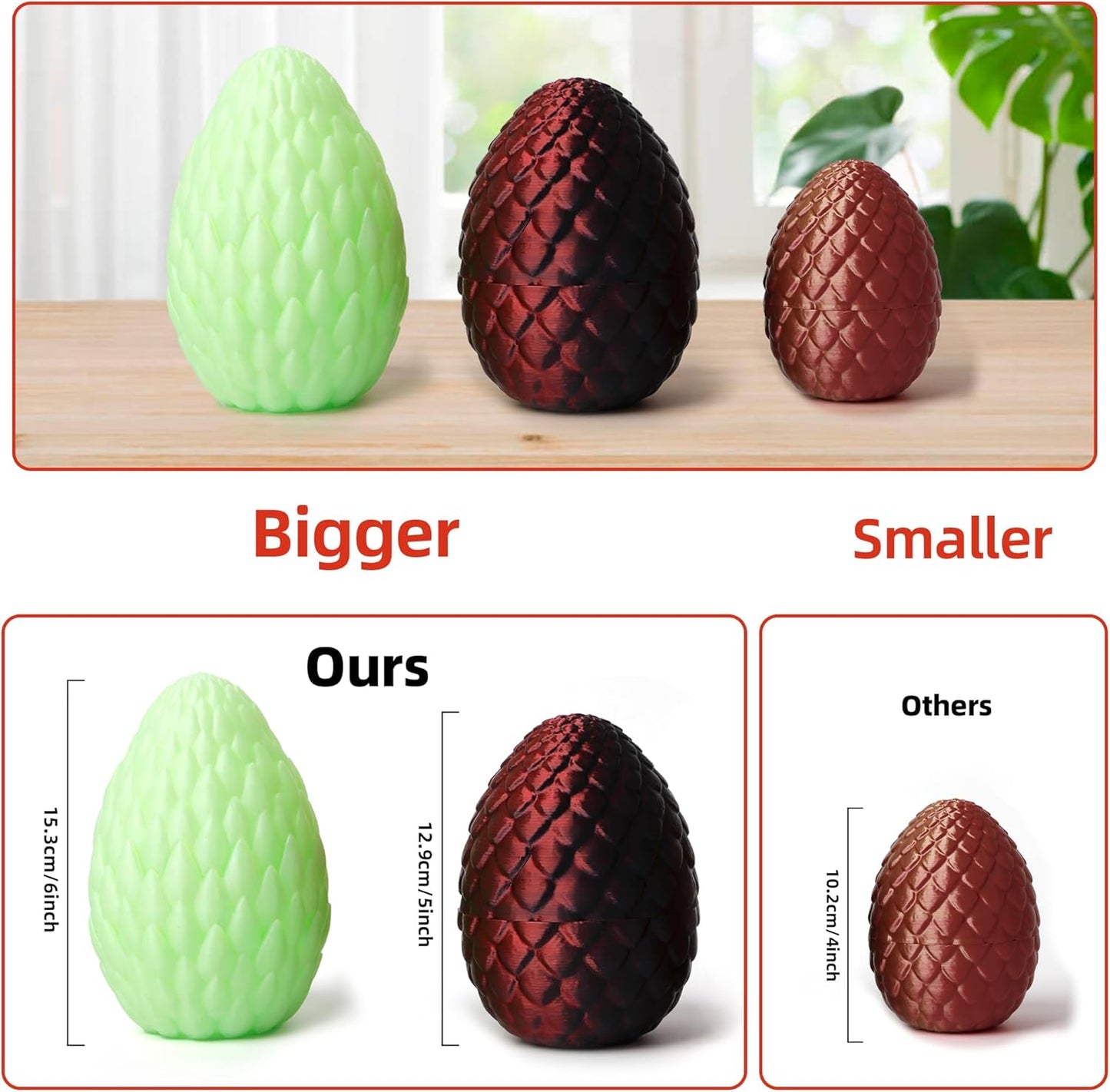 3D Printed Dragon Egg- Gold - Surprise Easter Egg with Flexible Crystal Dragon Inside, 3D Printed Gift Toy, Desk Executive Pet, Figurine Decor(12" Dragon)