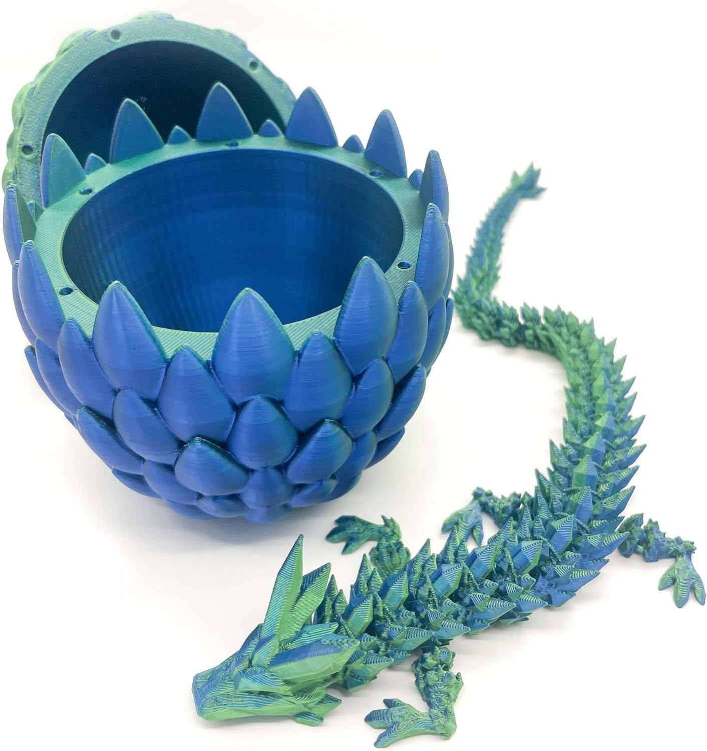 3D Printed Dragon Egg- Gold - Surprise Easter Egg with Flexible Crystal Dragon Inside, 3D Printed Gift Toy, Desk Executive Pet, Figurine Decor(12" Dragon)