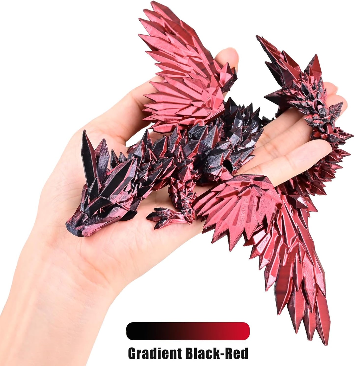 3D Printed Dragon with Wings Flying Dragon, Articulated 3D Dragon Toys, 3D Printed Crystal Wing Dragon Without Dragon Egg, Black RED