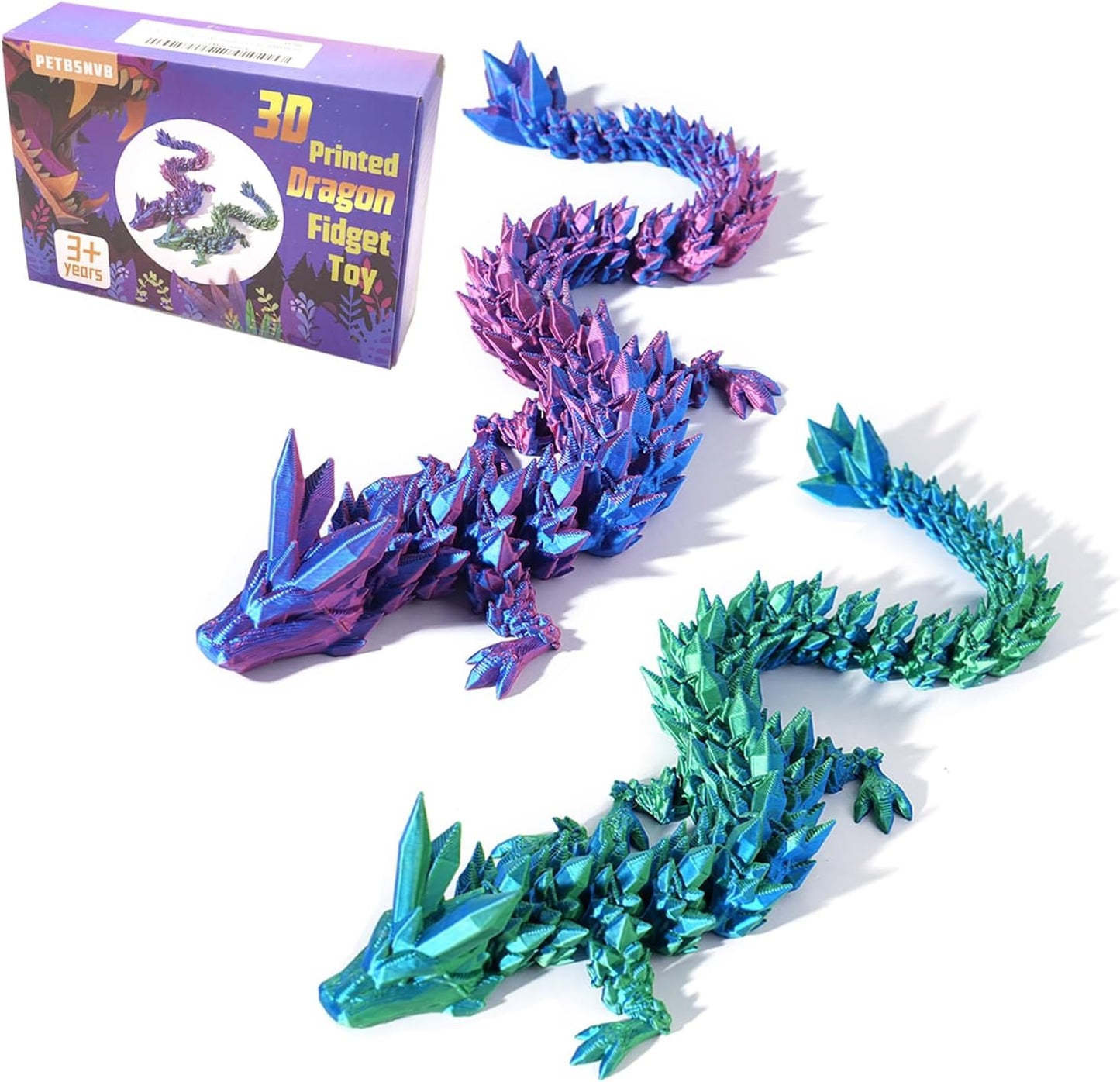 2PCS 12" 3D Printed Dragon, Articulated Dragon, Crystal Dragon, Dragon Fidget Toy, Home Office Decor Executive Desk Toys