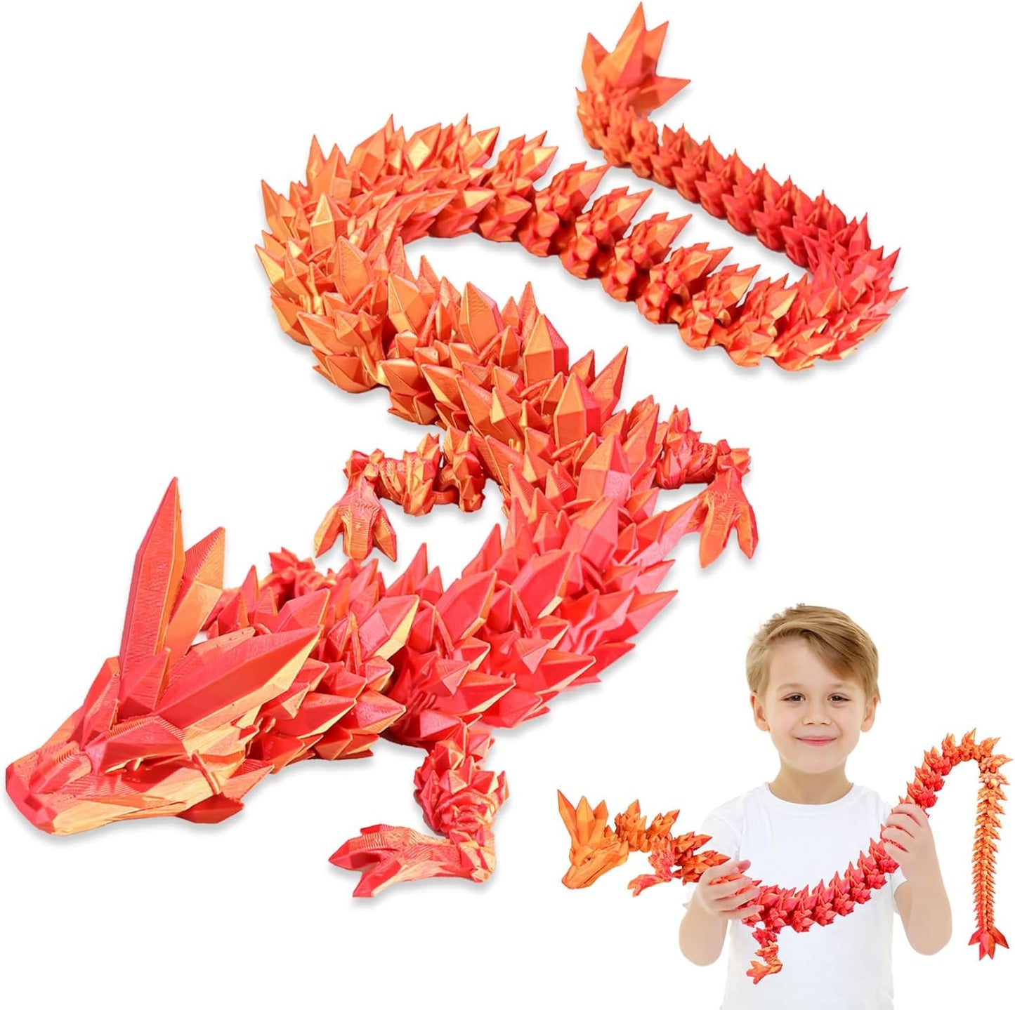 3D Printed Dragon with Wings Flying Dragon, Articulated 3D Dragon Toys, 3D Printed Crystal Wing Dragon Without Dragon Egg, Black RED