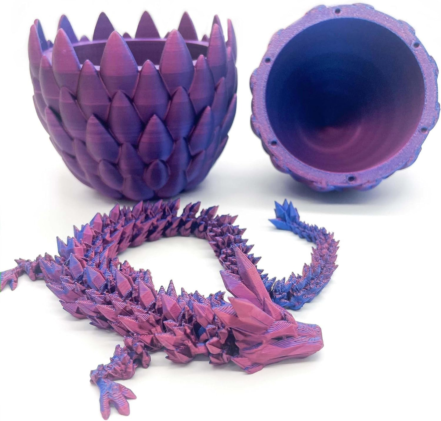 3D Printed Dragon Egg- Gold - Surprise Easter Egg with Flexible Crystal Dragon Inside, 3D Printed Gift Toy, Desk Executive Pet, Figurine Decor(12" Dragon)