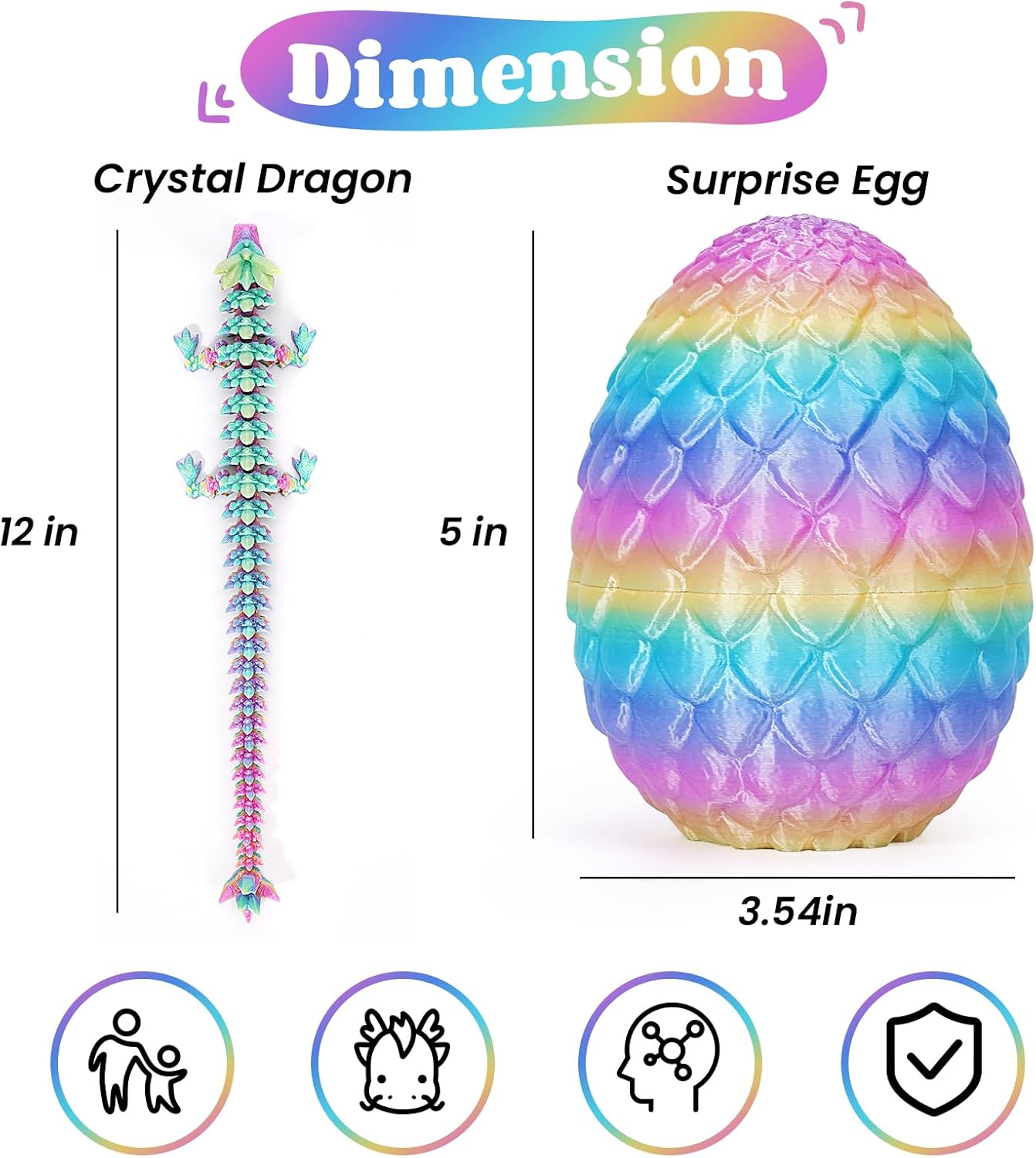 Easter Eggs, 3D Printed Dragon Egg,Crystal Dragon Fidget Toys,Full Articulated Dragon Crystal Dragon in Egg,Adults Fidget Toys for Autism ADHD (Random Rainbow Dragon Egg)