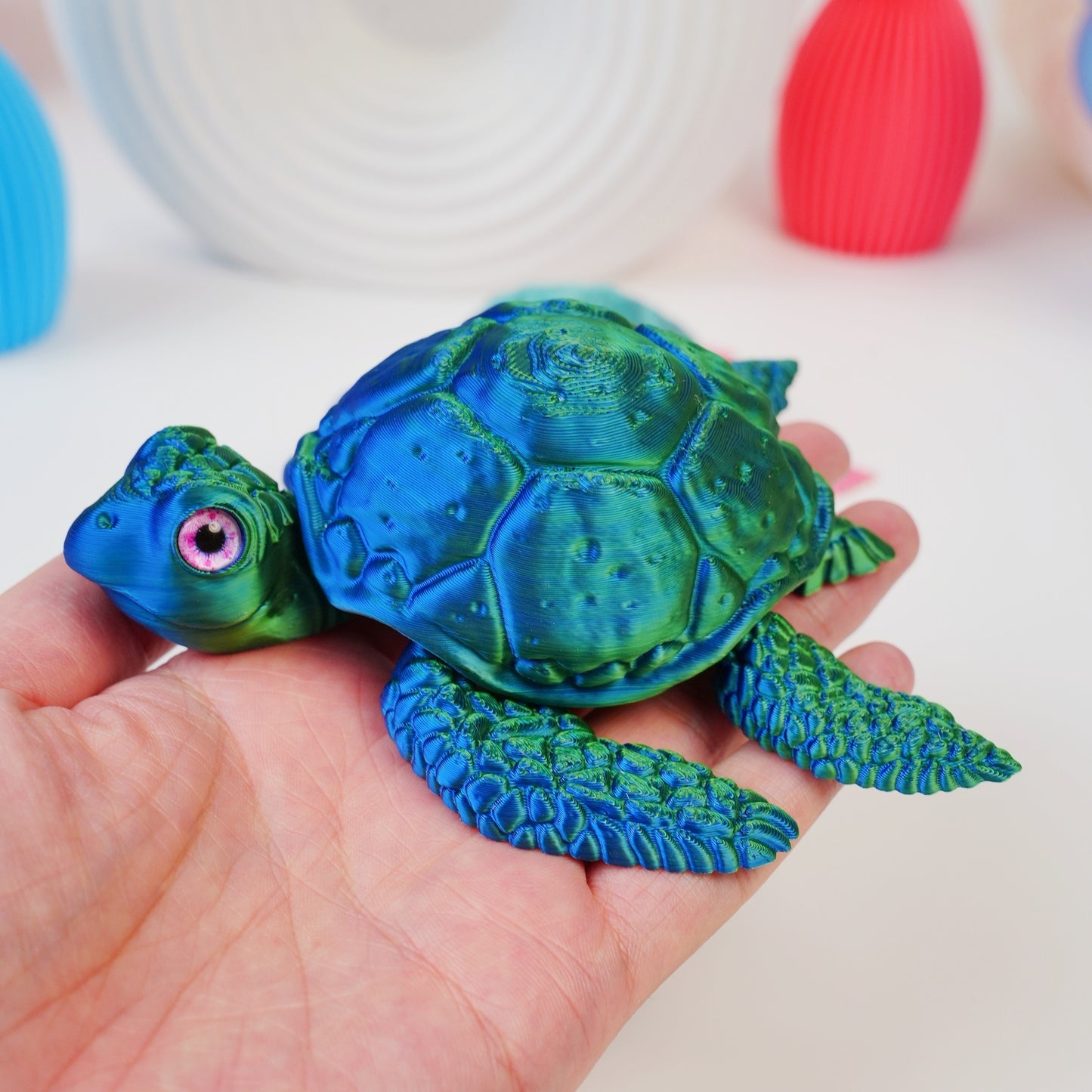 3D Printed Movable Turtle Figurine - Adorable Delightful Cute Eyes - Perfect for Halloween & Christmas Decor, Home Accent