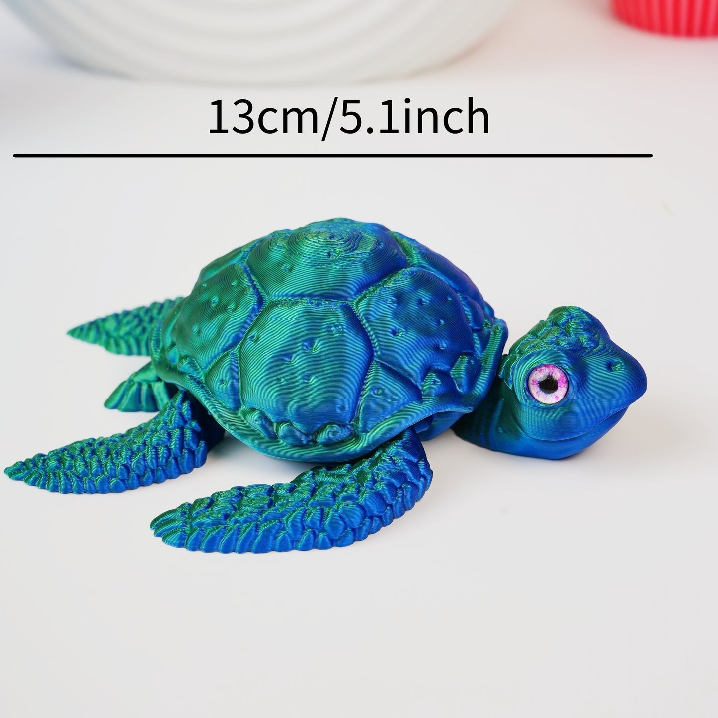 3D Printed Movable Turtle Figurine - Adorable Delightful Cute Eyes - Perfect for Halloween & Christmas Decor, Home Accent