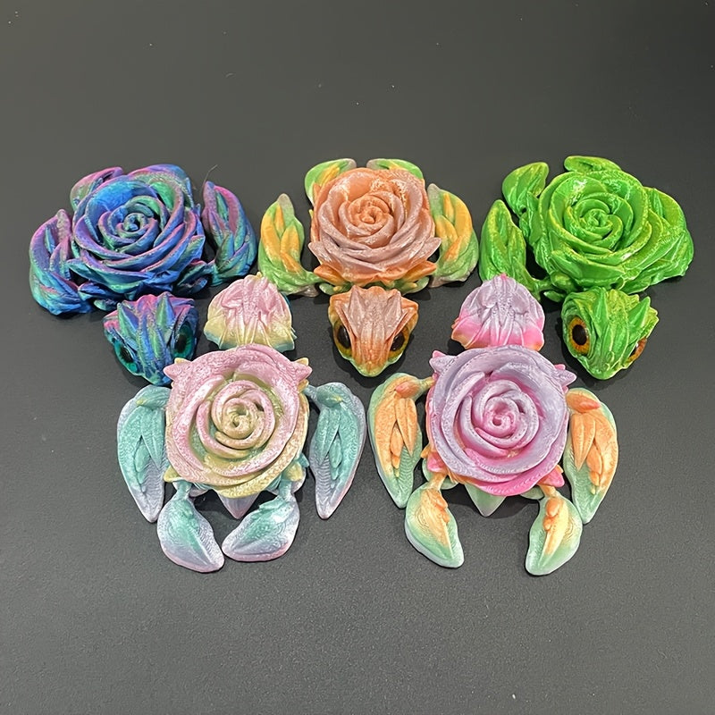 Un modelo impreso en 3D de una tortuga de ojos de rosa con múltiples articulaciones móviles, es muy adecuado como decoración de escritorio y un regalo para amigos. 