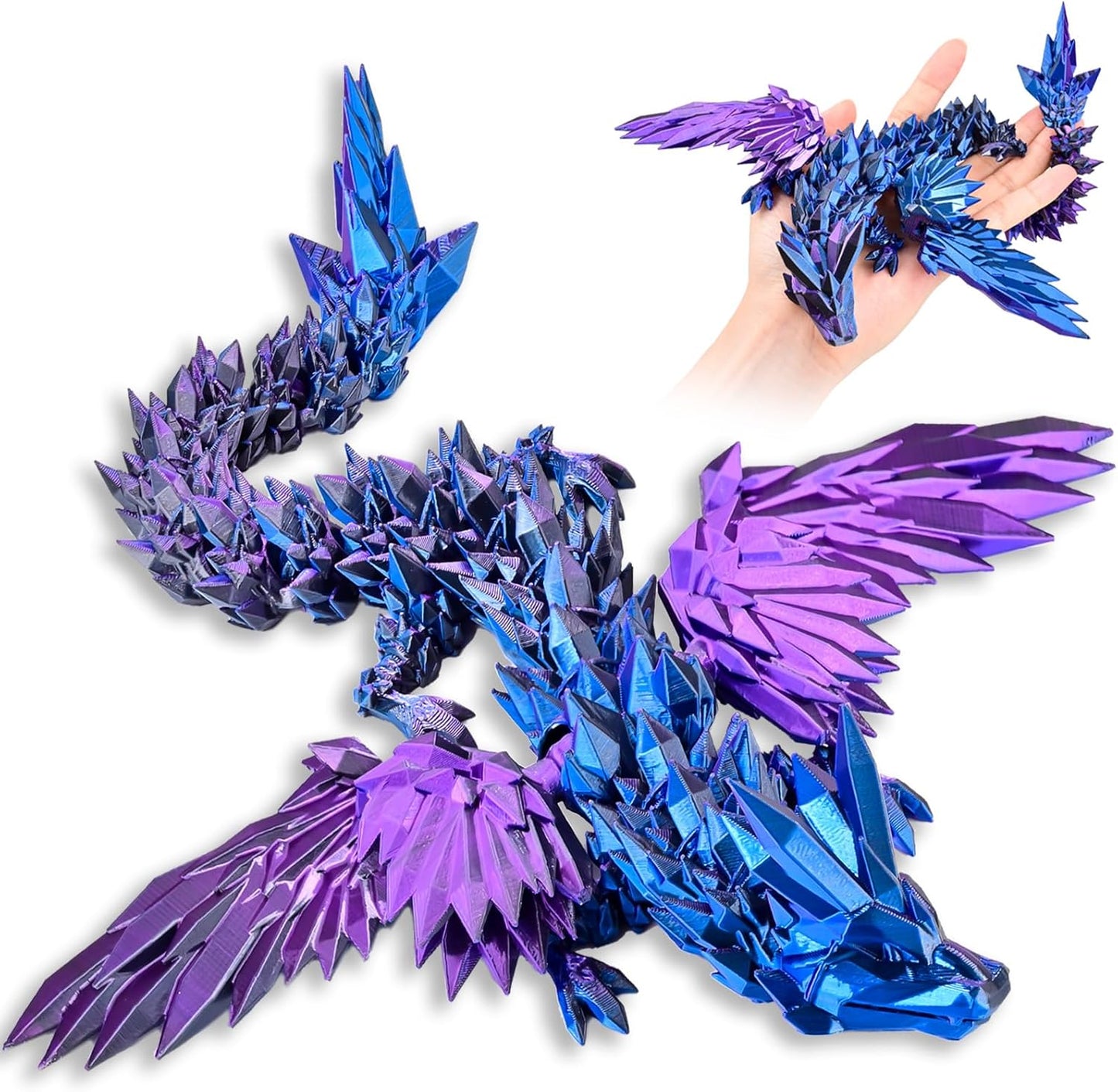 3D Printed Dragon with Wings Flying Dragon, Articulated 3D Dragon Toys, 3D Printed Crystal Wing Dragon Without Dragon Egg, Black RED