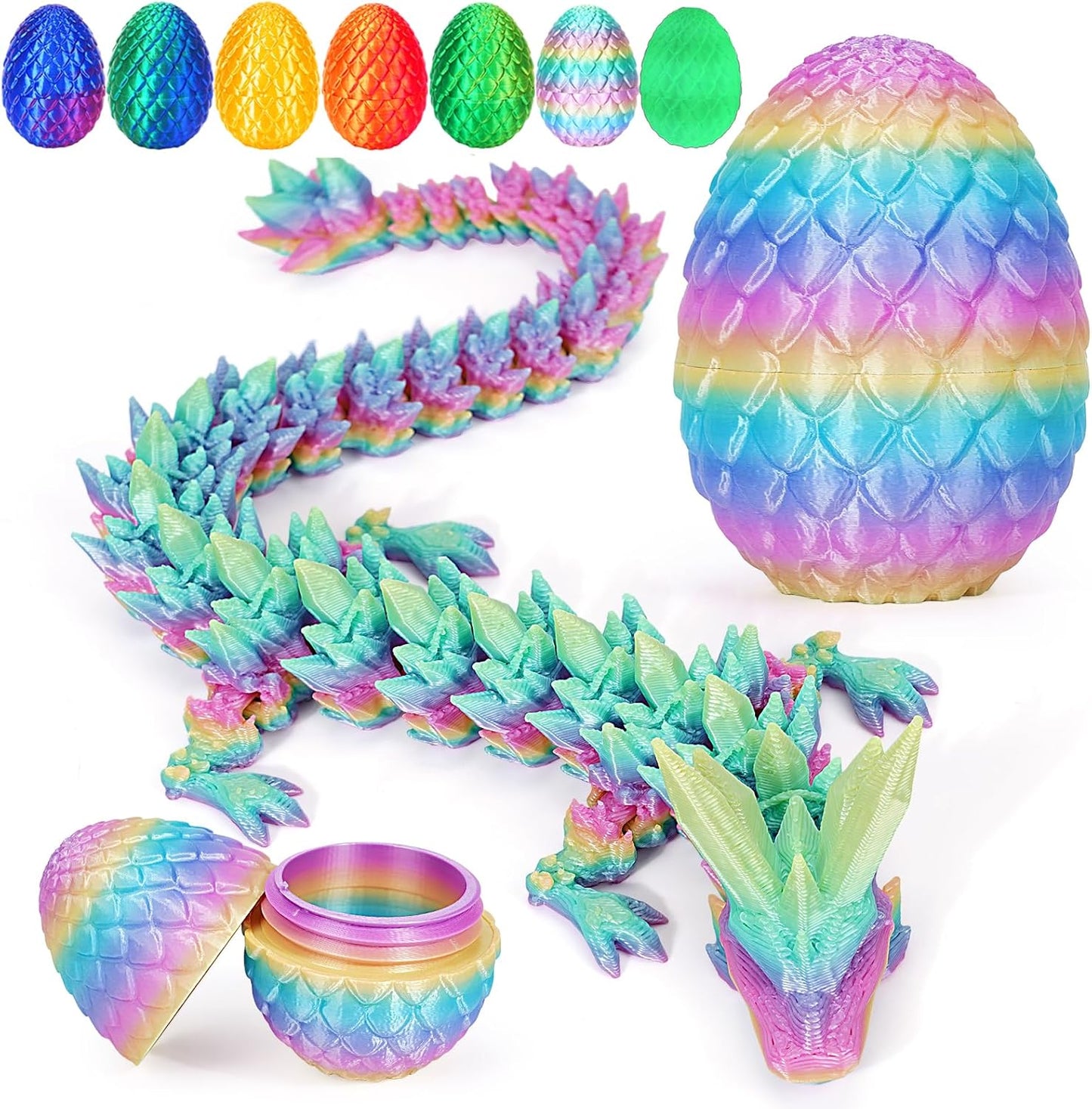 Easter Eggs, 3D Printed Dragon Egg,Crystal Dragon Fidget Toys,Full Articulated Dragon Crystal Dragon in Egg,Adults Fidget Toys for Autism ADHD (Random Rainbow Dragon Egg)