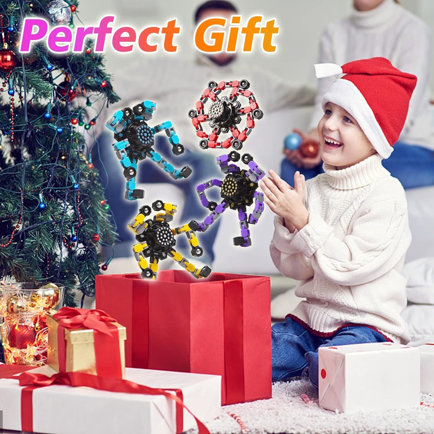 Easter Basket Stuffers Transformable Fidget Spinners 4 Pcs for Kids and Adults Stress Relief Sensory Toys for Boys and Girls Fingertip Gyros for Party Favors Stocking Stuffers Bulk for Kids