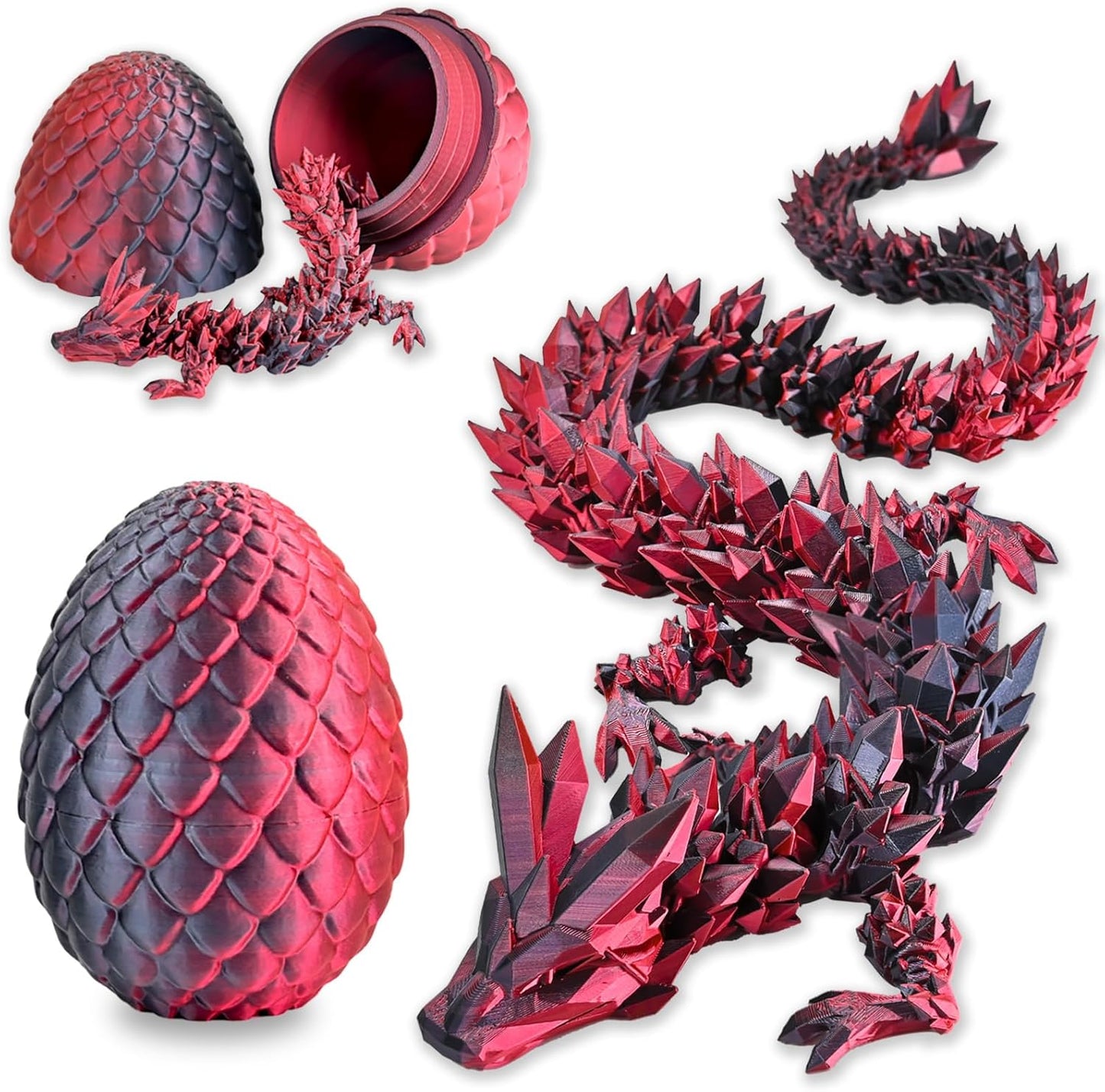 3D Printed Dragon with Wings Flying Dragon, Articulated 3D Dragon Toys, 3D Printed Crystal Wing Dragon Without Dragon Egg, Black RED