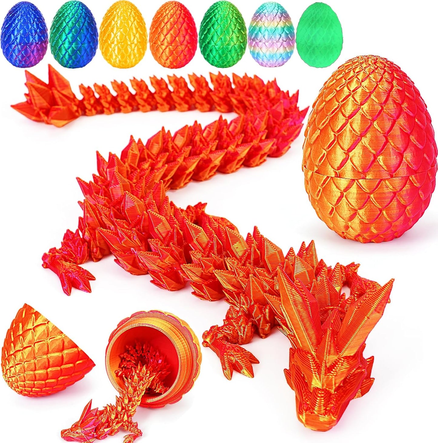 Easter Eggs, 3D Printed Dragon Egg,Crystal Dragon Fidget Toys,Full Articulated Dragon Crystal Dragon in Egg,Adults Fidget Toys for Autism ADHD (Random Rainbow Dragon Egg)