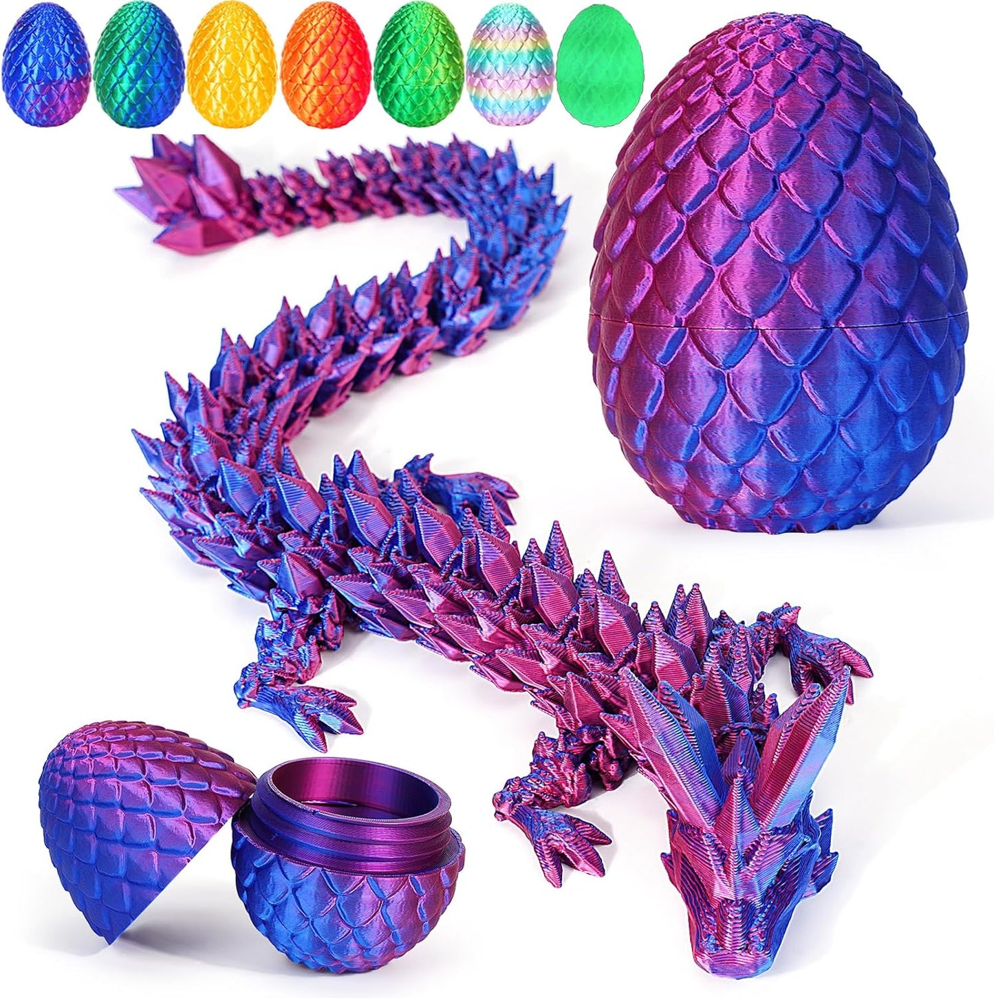 Easter Eggs, 3D Printed Dragon Egg,Crystal Dragon Fidget Toys,Full Articulated Dragon Crystal Dragon in Egg,Adults Fidget Toys for Autism ADHD (Random Rainbow Dragon Egg)