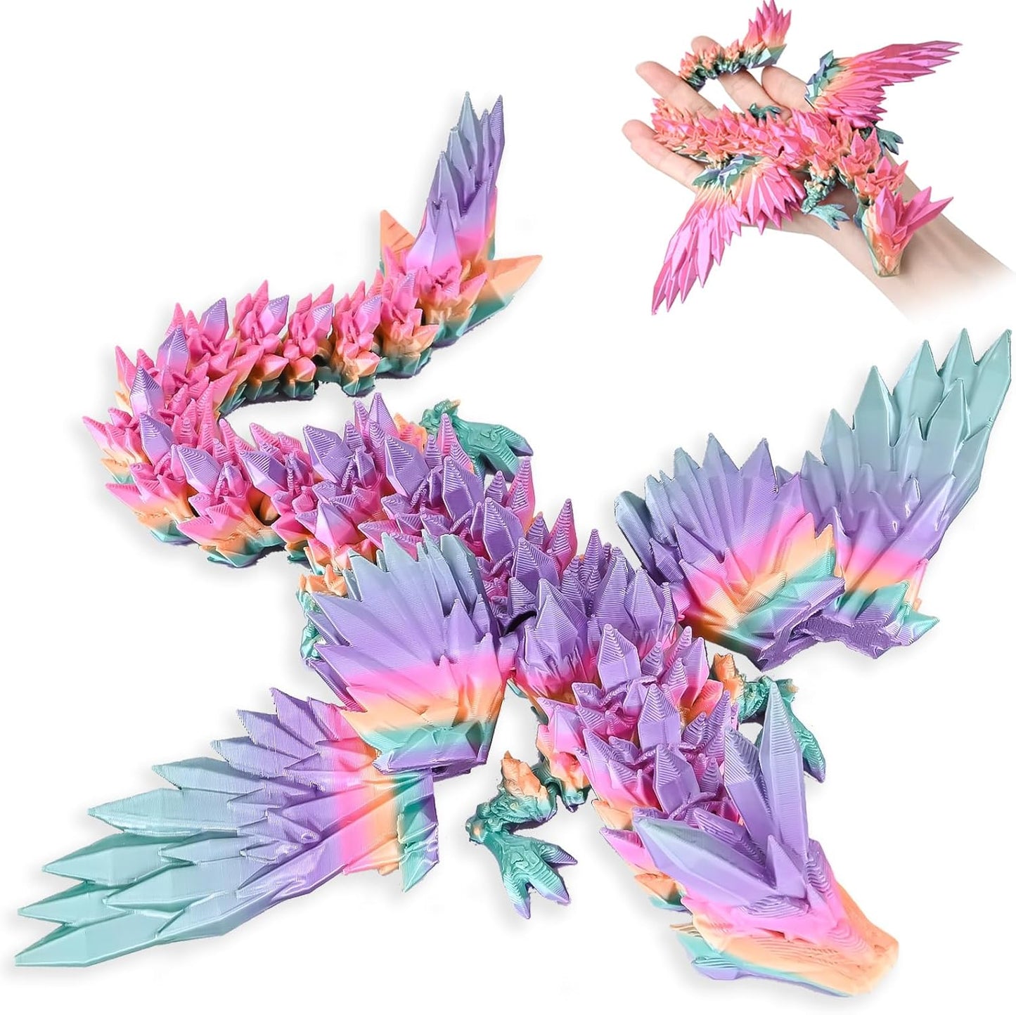 3D Printed Dragon with Wings Flying Dragon, Articulated 3D Dragon Toys, 3D Printed Crystal Wing Dragon Without Dragon Egg, Black RED