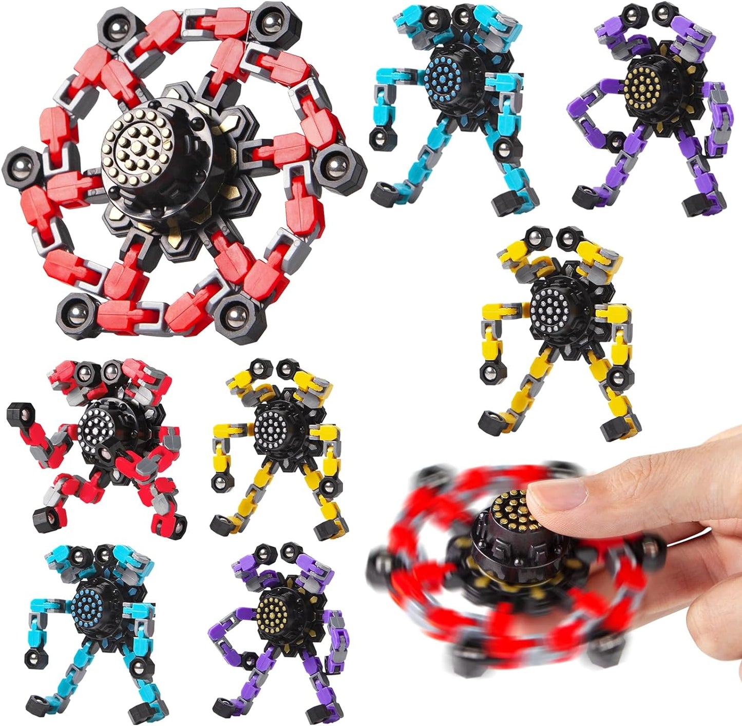 Easter Basket Stuffers Transformable Fidget Spinners 4 Pcs for Kids and Adults Stress Relief Sensory Toys for Boys and Girls Fingertip Gyros for Party Favors Stocking Stuffers Bulk for Kids