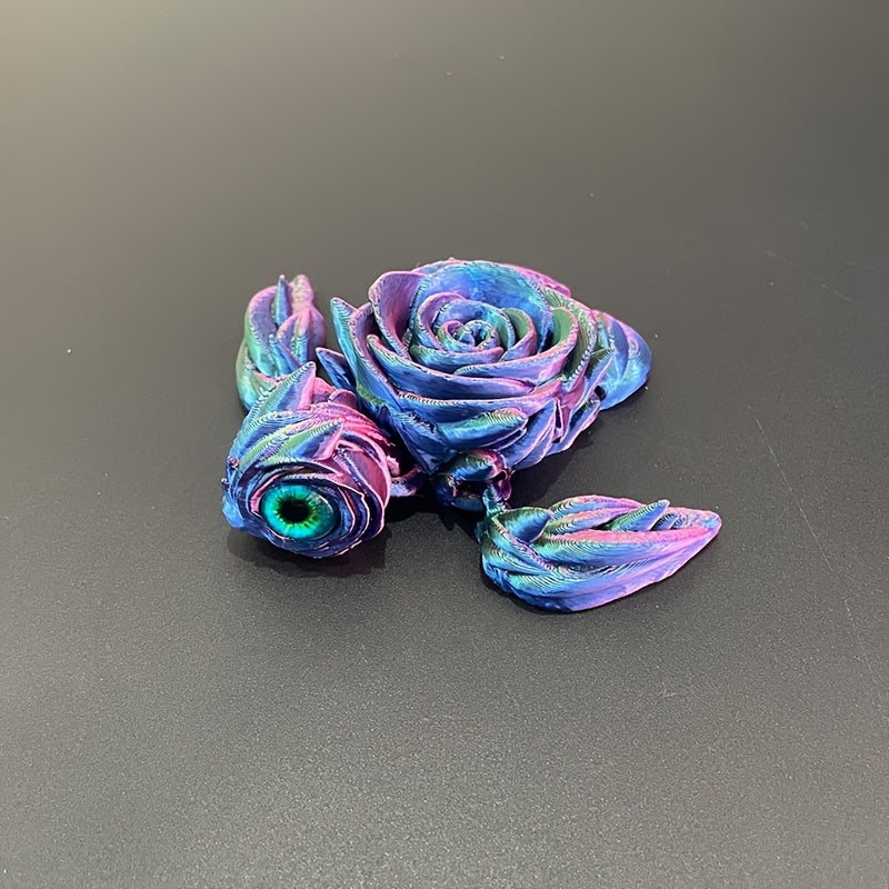 Un modelo impreso en 3D de una tortuga de ojos de rosa con múltiples articulaciones móviles, es muy adecuado como decoración de escritorio y un regalo para amigos. 