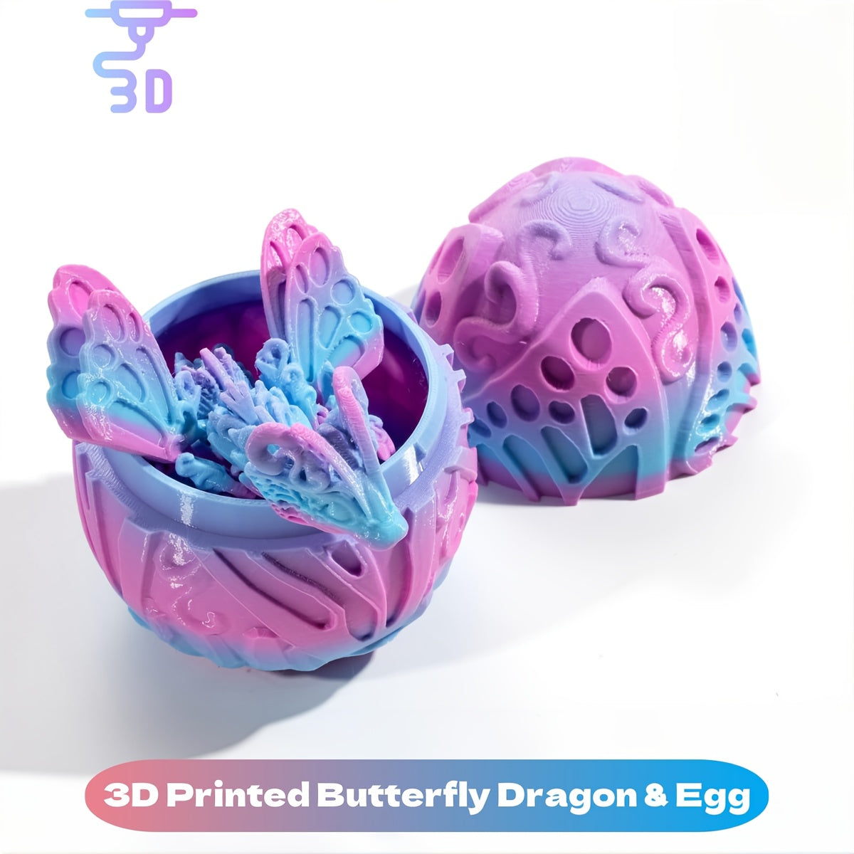 [3D Printed Fidget Desk Toy] 3D Printed Dragon Egg with Articulated Butterfly - Crystal Fidget Decor, Surprise Hatching Toy for Home & Office Desk, Perfect for Halloween, Christmas, New Year, Graduation