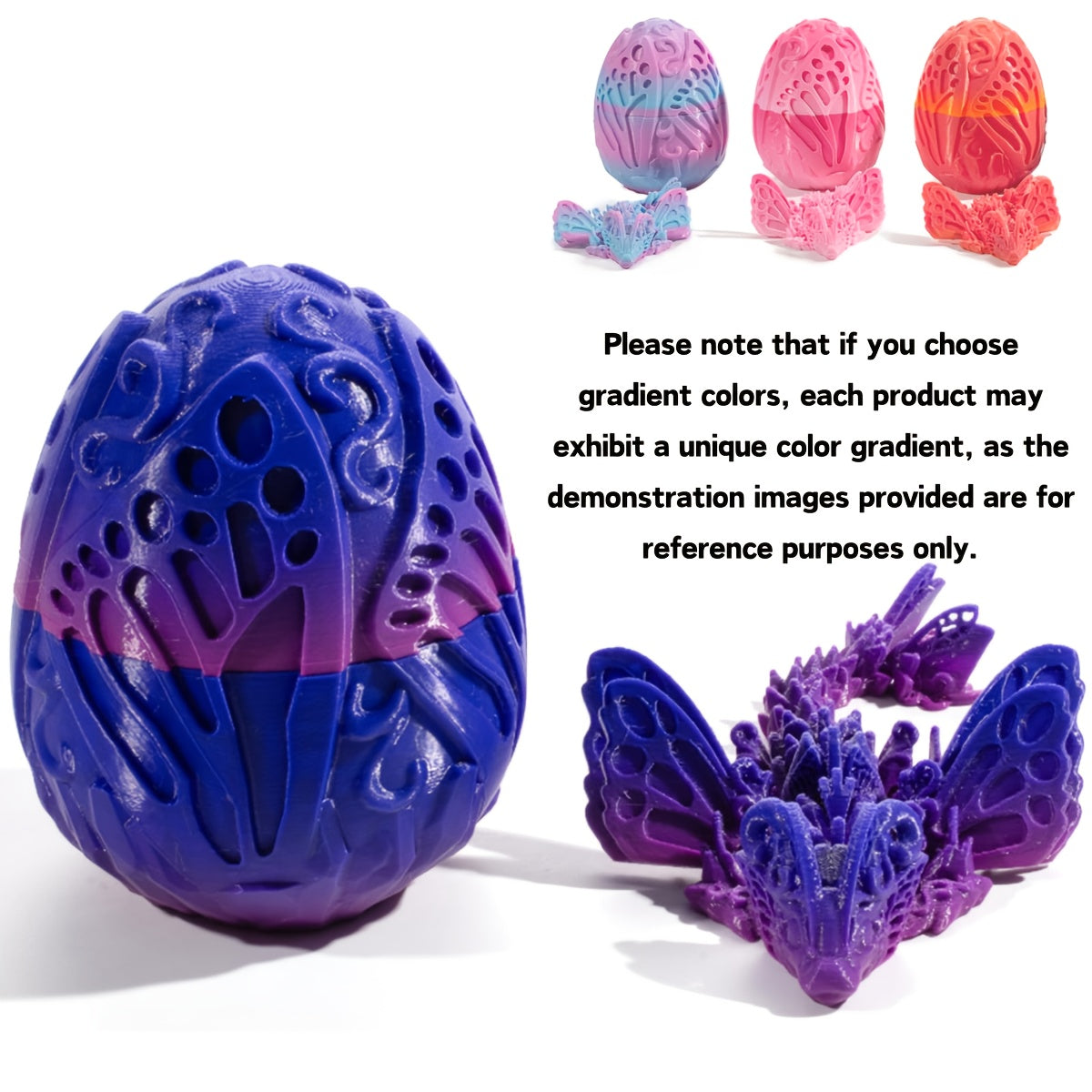 [3D Printed Fidget Desk Toy] 3D Printed Dragon Egg with Articulated Butterfly - Crystal Fidget Decor, Surprise Hatching Toy for Home & Office Desk, Perfect for Halloween, Christmas, New Year, Graduation