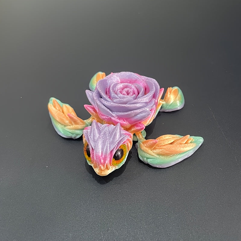 Un modelo impreso en 3D de una tortuga de ojos de rosa con múltiples articulaciones móviles, es muy adecuado como decoración de escritorio y un regalo para amigos. 