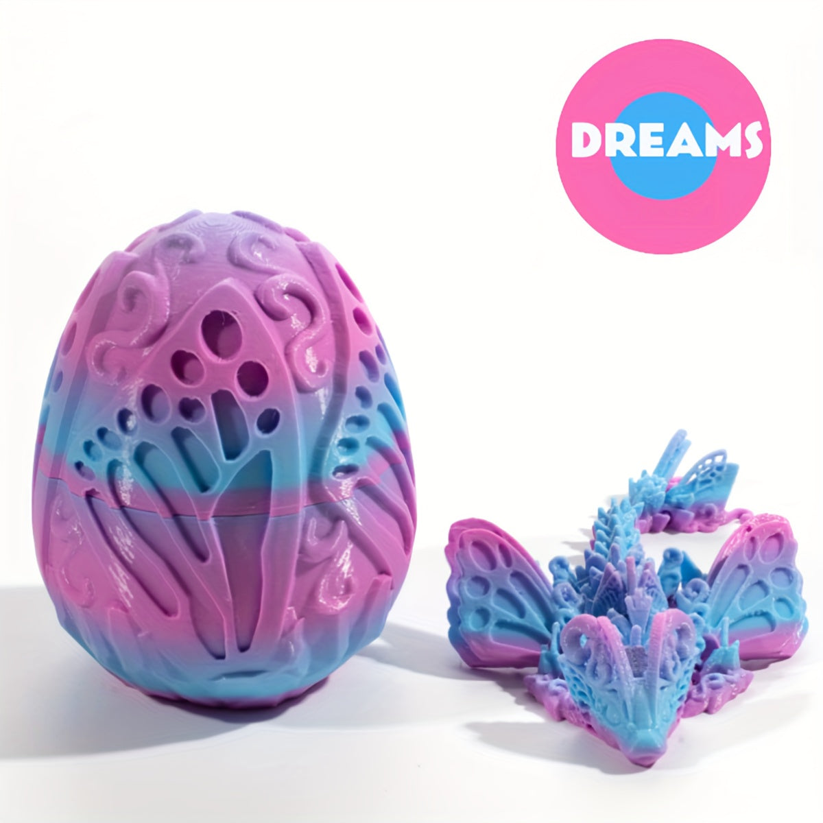 [3D Printed Fidget Desk Toy] 3D Printed Dragon Egg with Articulated Butterfly - Crystal Fidget Decor, Surprise Hatching Toy for Home & Office Desk, Perfect for Halloween, Christmas, New Year, Graduation