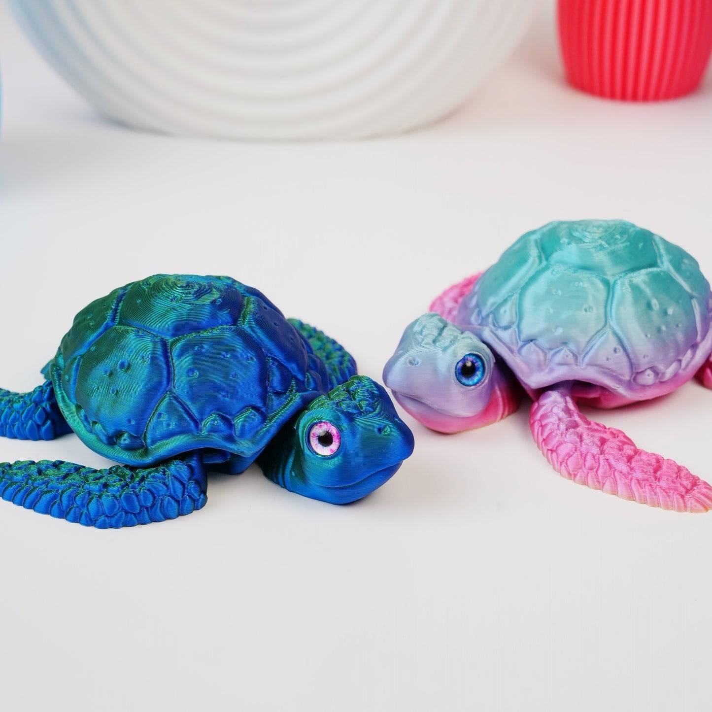 3D Printed Movable Turtle Figurine - Adorable Delightful Cute Eyes - Perfect for Halloween & Christmas Decor, Home Accent