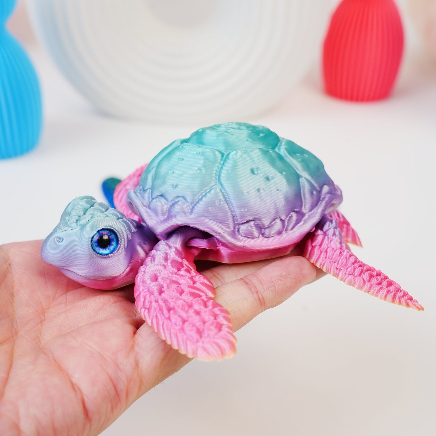 3D Printed Movable Turtle Figurine - Adorable Delightful Cute Eyes - Perfect for Halloween & Christmas Decor, Home Accent